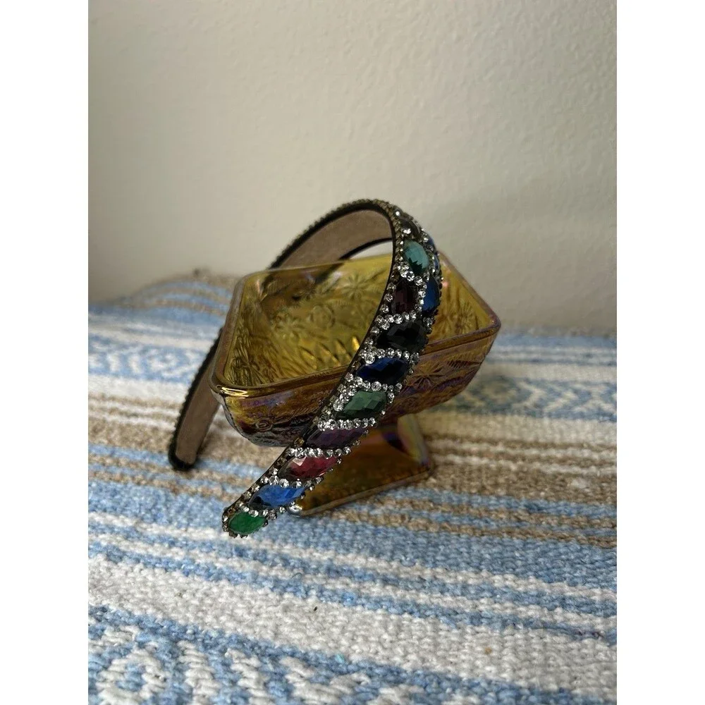 Colorful Jewel Baroque Crystal Rhinestone Headband Suede Interior Costume Whimsy